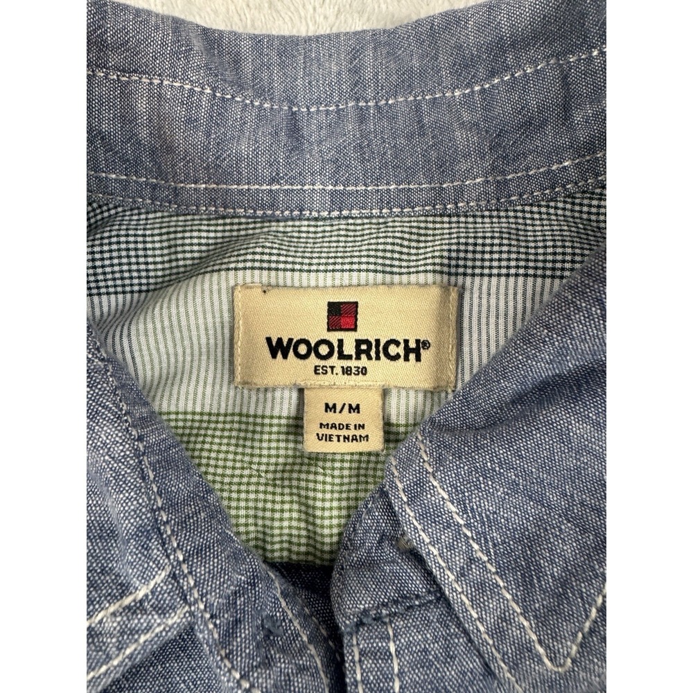Woolrich Shirt Men's Medium Gray Chambray Contrast Stitch Button Up Cotton - Picture 4 of 8
